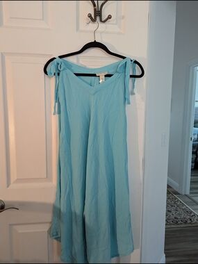 Water Lily Light Blue Tie-Shoulder Wide Leg Romper